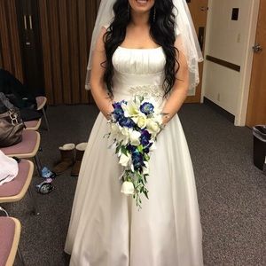 Bridal gown, veil, and beaded belt